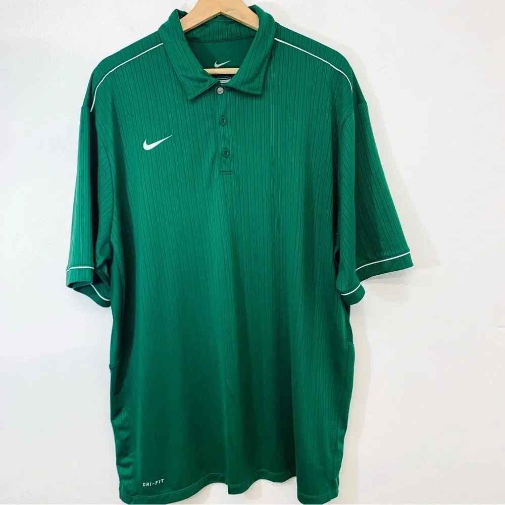 Nike Polo Men XL Dri Fit  Short Sleeve Green‎ 3 Buttons Swoosh Golf Athletic